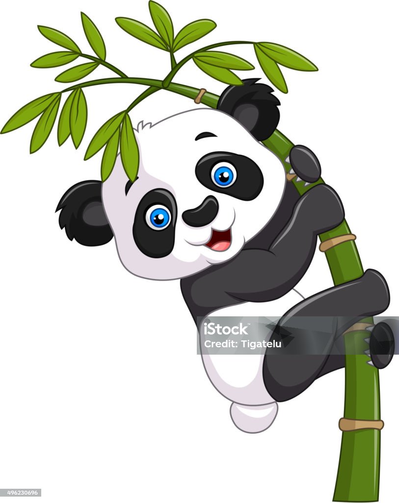 Süße lustige baby panda hängen auf einem Bambus Baum - Lizenzfrei Panda Vektorgrafik