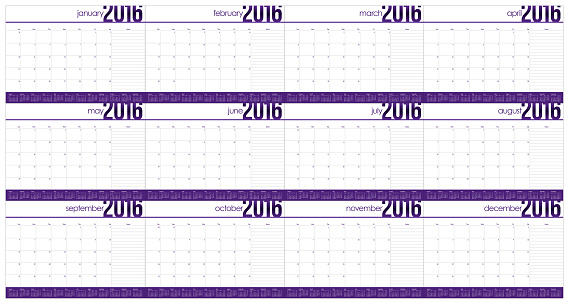 Simple table calendar for 2016 year