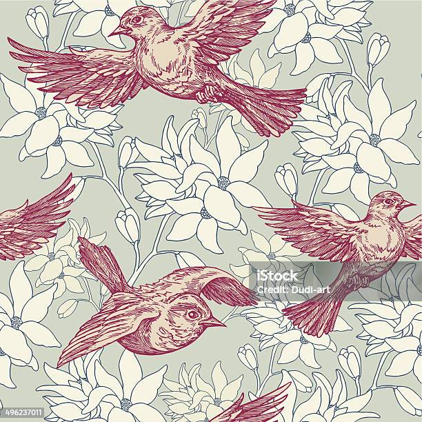 Vintage Summer Background Birds And Flowers Stock Illustration - Download Image Now - Abstract, Animal Body Part, Animal Markings