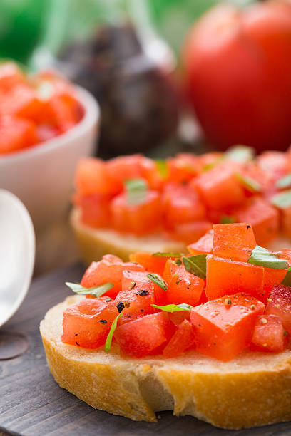 istock Italian bruschetta with tomatoes and basil 496237593