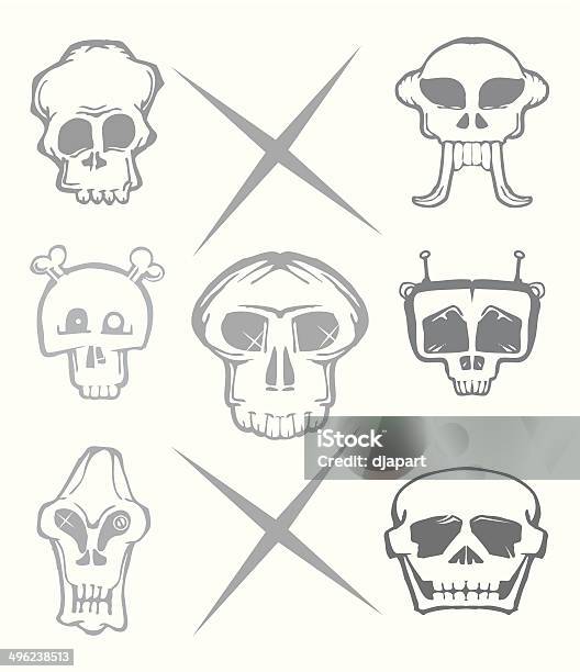 Set Di Fumetto Di Teschio Isolato Su Bianco - Immagini vettoriali stock e altre immagini di A forma di croce - A forma di croce, Cranio umano, Denti umani