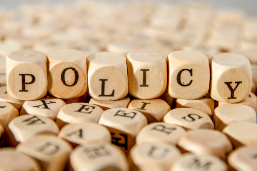 The word Policy on blocks building.