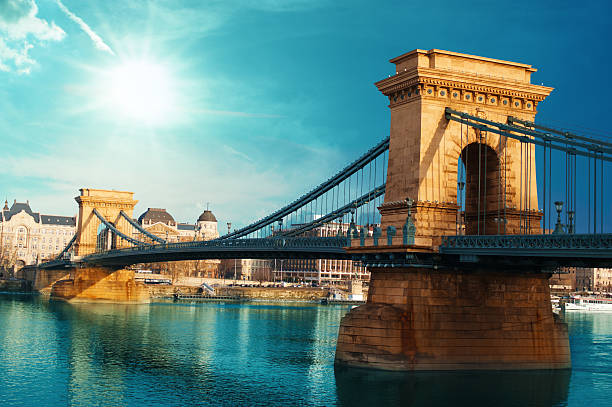 ponte chain - chain bridge bridge budapest cityscape - fotografias e filmes do acervo