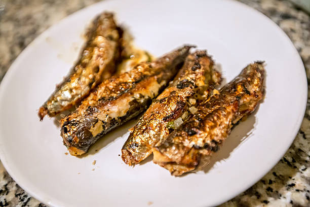 Grilled sardines on a plate