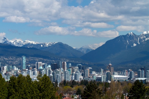 View of Vancouver Canada with Cascade Mountain Range