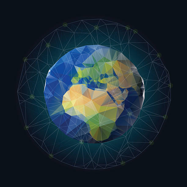 low poly earth triangular earth earth atmosphere stock illustrations