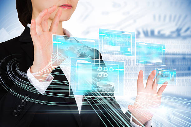 istock Businesswoman using futuristic business interface 496241189