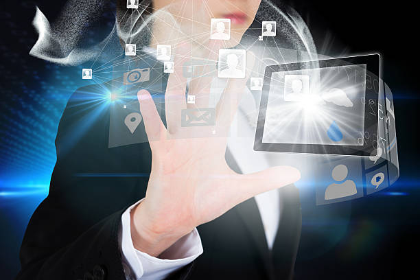 istock Businesswoman touching interface with profile pictures 496241203