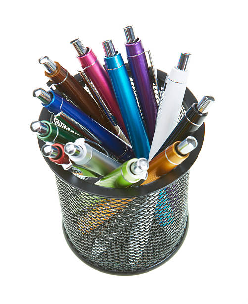 istock Black office pot with ballpoint pens 496243585