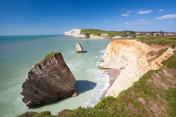 Freshwater Bay Isle Of Wight England Dramatic chalk cliffs at Freshwater Bay on the Isle Of Wight England UK Europe hampshire england photos stock pictures, royalty-free photos & images