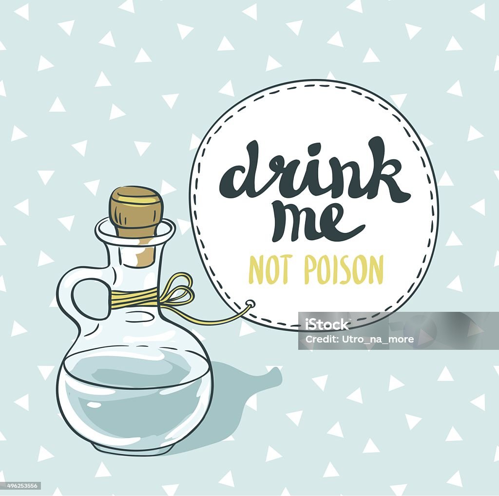 "Drink me" jar isolated vector illustration. "Drink me" jar isolated vector illustration. Bottle with water. Alice in Wonderland - Fictional Character stock vector