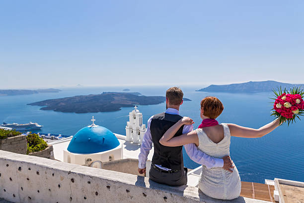 istock Wedding couple in Santorini 496253762