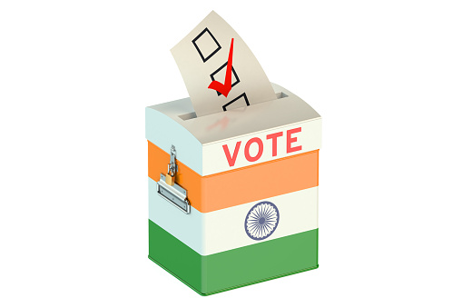 ballot box with flag of India isolated on white background