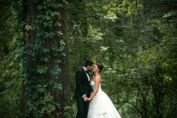 istock Beautiful wedding couple posing 496255130