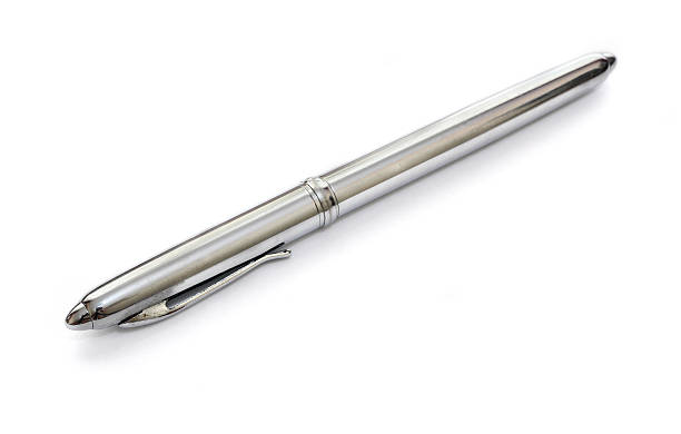 istock Silver metal pen isolated on white background 496257414