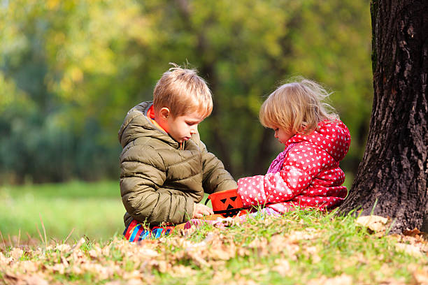 istock cute little boy and girl playing in autumn fall 496258286