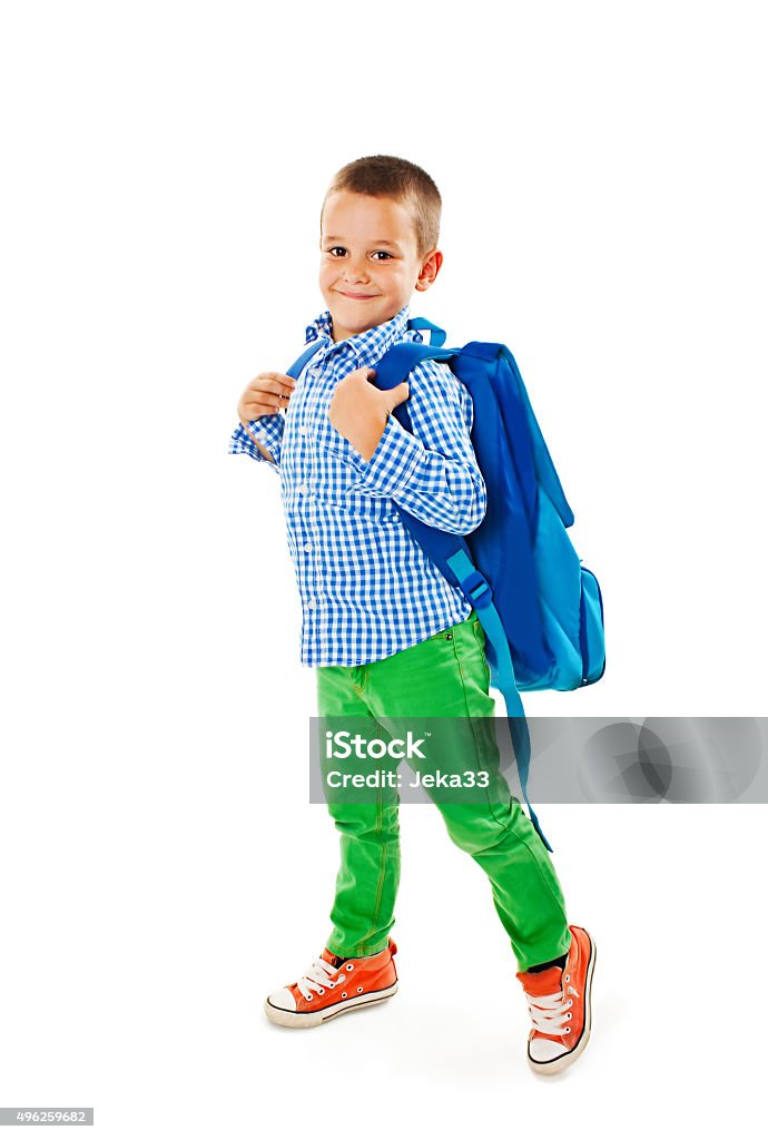 Volle Porträt einer lächelnden Schule Junge mit Rucksack - Lizenzfrei Rucksack Stock-Foto