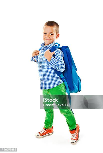 Volle Porträt Einer Lächelnden Schule Junge Mit Rucksack Stockfoto und mehr Bilder von Rucksack