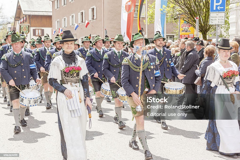 Miesbach, Germany – 05.04. 2014:Band at year day of shooters Miesbach,Bavarian, Germany – May 04, 2014:Band with sutlers at year day of mountain troops in Miesbach Adult Stock Photo