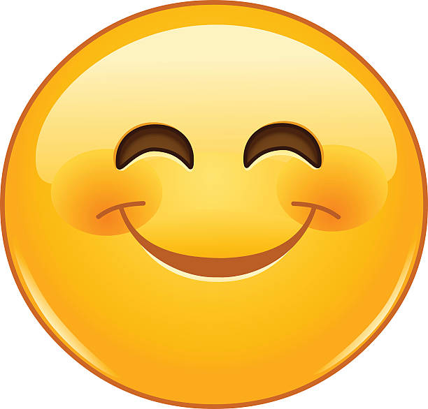 Smiling emoticon with smiling eyes Smiling emoticon with smiling eyes and rosy cheeks anthropomorphic smiley face illustrations stock illustrations