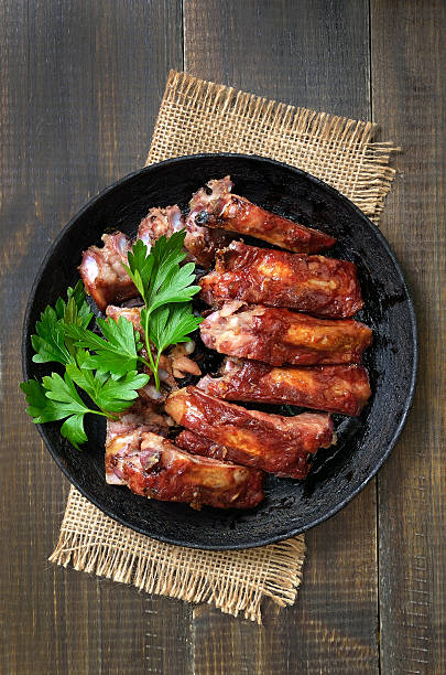 Roasted pork ribs, top view stock photo