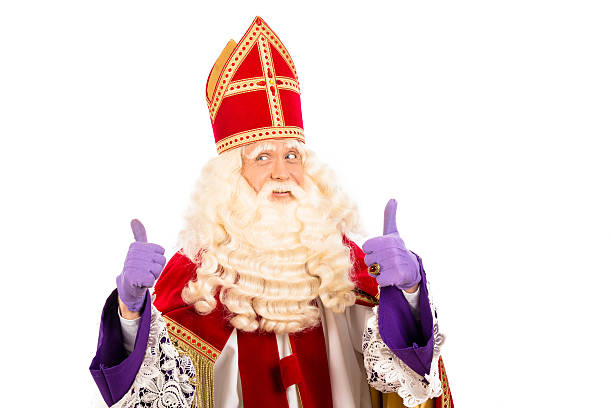 Happy Sinterklaas on white background Sinterklaas portrait.Showing okay. isolated on white background. Dutch character of Santa Claus religious saint stock pictures, royalty-free photos & images