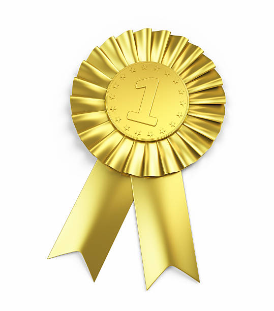 número uno, golden escarapela - ribbon award perfection winning fotografías e imágenes de stock