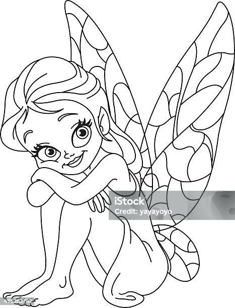 Outlined Adorable Fairy Stock Illustration - Download Image Now - Fairy, Coloring Book Page - Illlustration Technique, Drawing - Activity