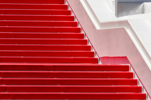 Famous red carpet stairway at the Grand Auditorium in Cannes, France.