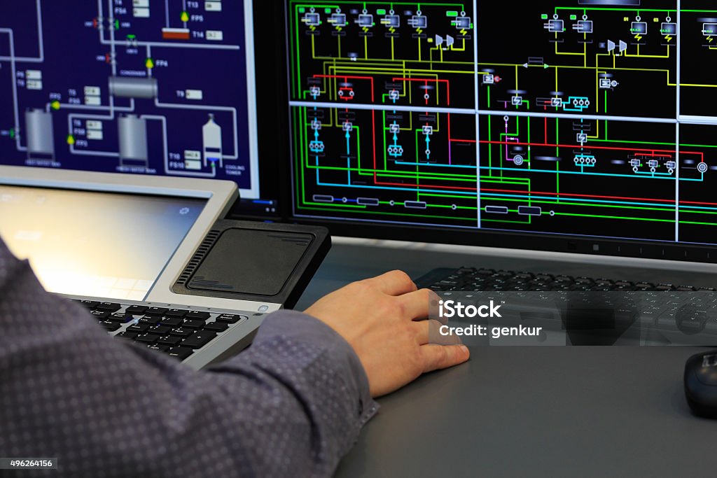 system control room Work place in the system control room. Selective focus. Order Stock Photo