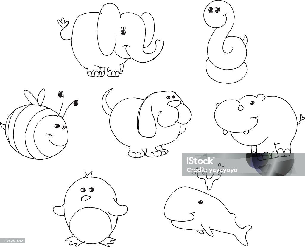 Outlined animal doodles Child stock vector