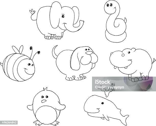 Outlined Animal Doodles Stock Illustration - Download Image Now - Child, Coloring, Painting - Art Product