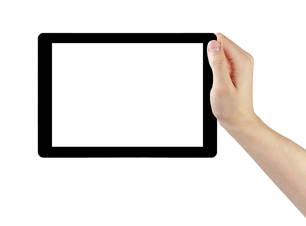 istock adult man hand holding generic tablet pc with white screen 496266681