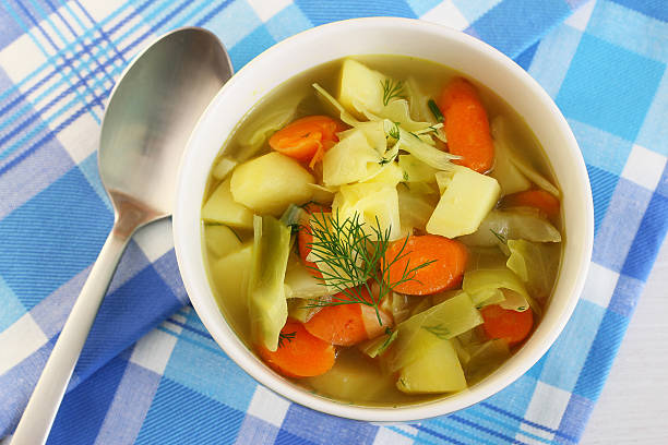 istock Cabbage soup in bowl garnished with fresh dill 496277114