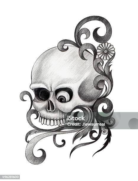 Skull Art Tattoo Stock Illustration - Download Image Now - 2015, Anatomy,  Anthropomorphic Smiley Face - iStock