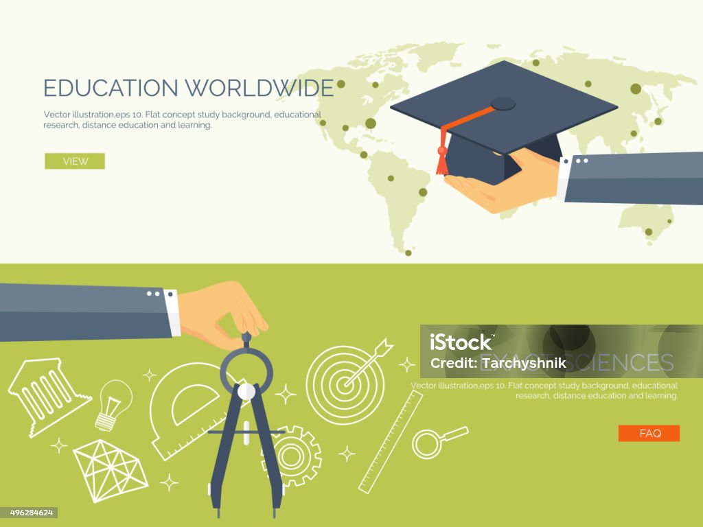 Course Related Images Vector Illustration Flat Backgrounds Set Distance Education Learning ...