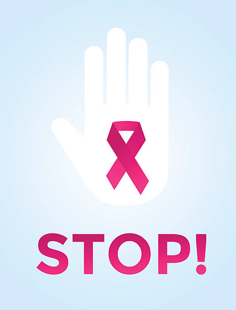 stop 癌医療ポスターのコンセプト - breast cancer breast cancer awareness ribbon social awareness symbol human hand点のイラスト素材／クリップアート素材／マンガ素材／アイコン素材