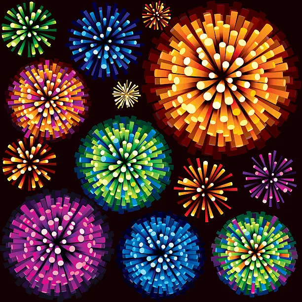 Vector illustration of Fireworks and Explosion 3D Isolated Design Element