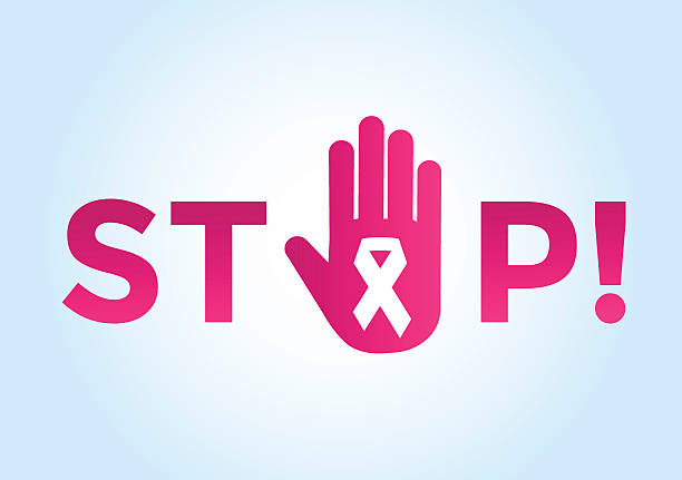 stop 癌医療ポスターのコンセプト - breast cancer breast cancer awareness ribbon social awareness symbol human hand点のイラスト素材／クリップアート素材／マンガ素材／アイコン素材