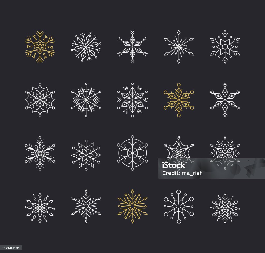 Snowlakes set, geometric Christmas pattern and background Snowlakes, geometric line art Christmas ornaments, pattern and background Abstract stock vector