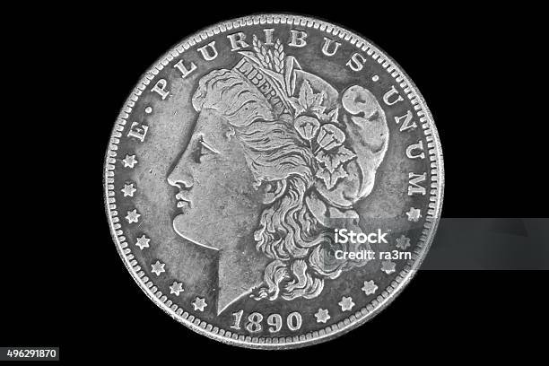 Obverse 1 Us Dollar In 1890 Stock Photo - Download Image Now - 1890, 2015, Black And White