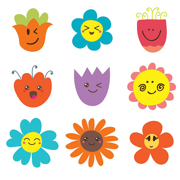 милый счастливый цветов. забавная цветы collection - child smiley face smiling happiness stock illustrations