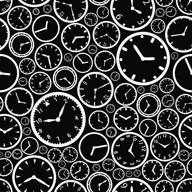 Vector illustration of white watch dial and black background seamless pattern eps10