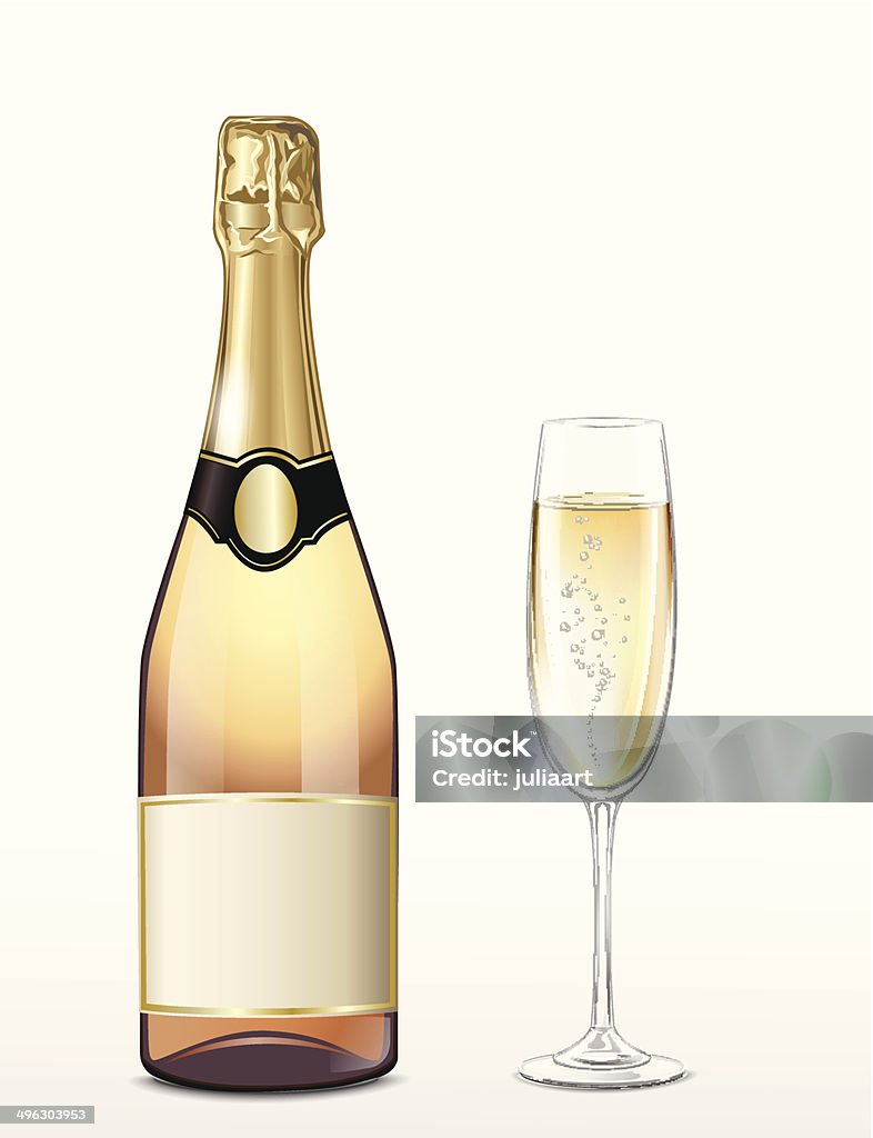 Vector bottle of pink champagne and full glass Champagne Flute stock vector