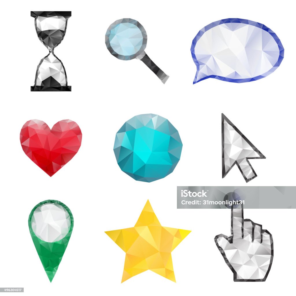 Set of polygonal icons Set of polygonal multicolored icons. Vector illustrations. Cut Out stock vector