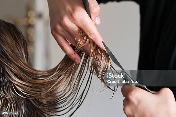 Woman At The Hairdresser Stock Photo - Download Image Now - Combing, Cutting Hair, Horizontal