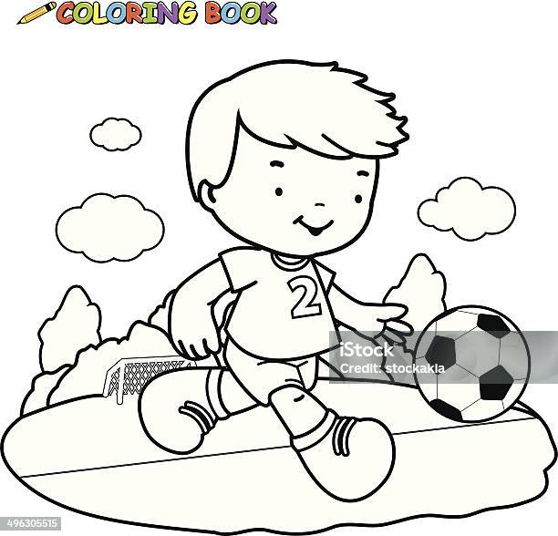 Coloring Book Kid Playing Football Stock Illustration - Download Image Now - Child, Drawing - Activity, Drawing - Art Product