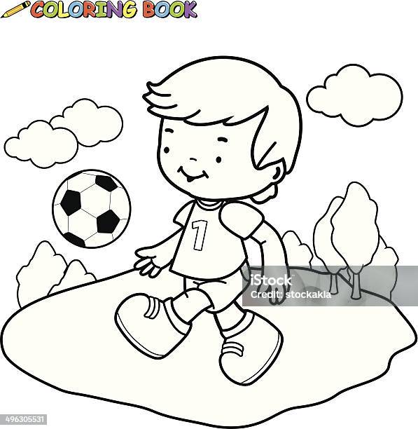 Coloring Book Soccer Kid Stock Illustration - Download Image Now - Coloring Book Page - Illlustration Technique, Athlete, Black And White