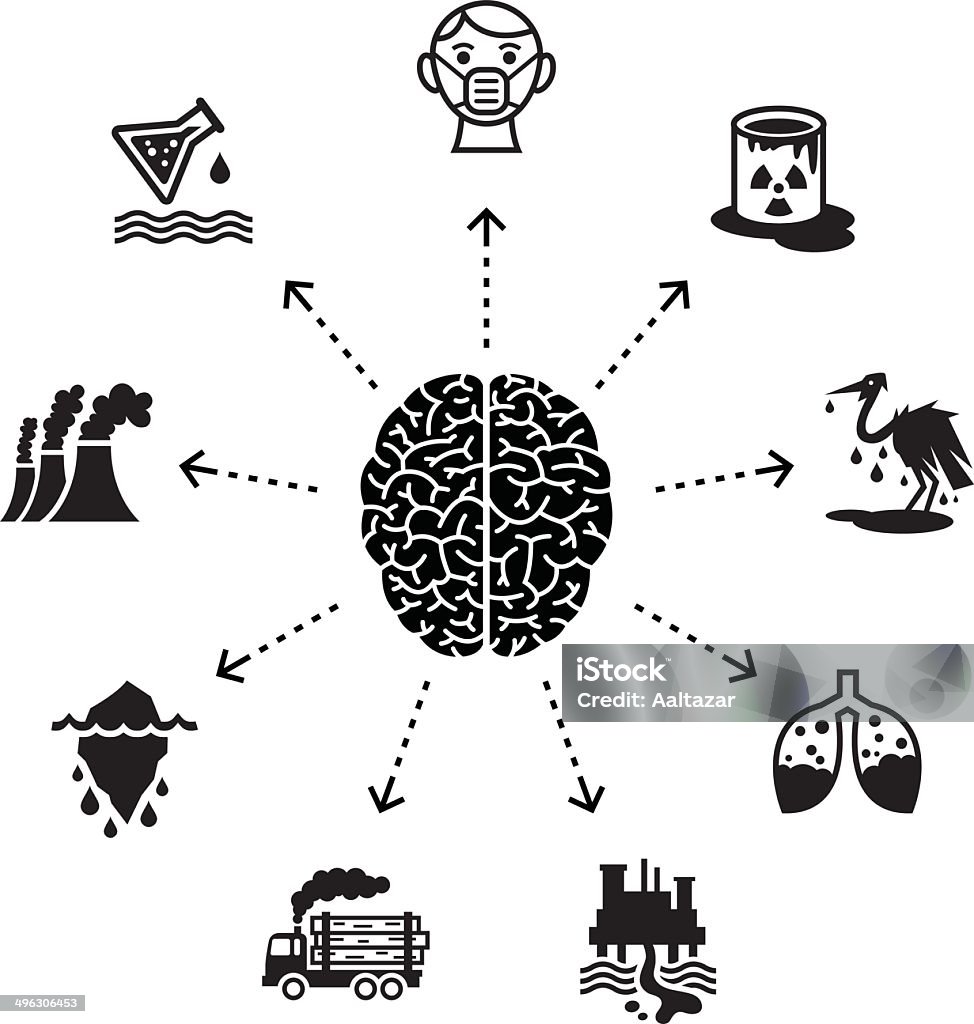 Denken über Luftverschmutzung & Umweltkatastrophe - Lizenzfrei Giftstoff Vektorgrafik
