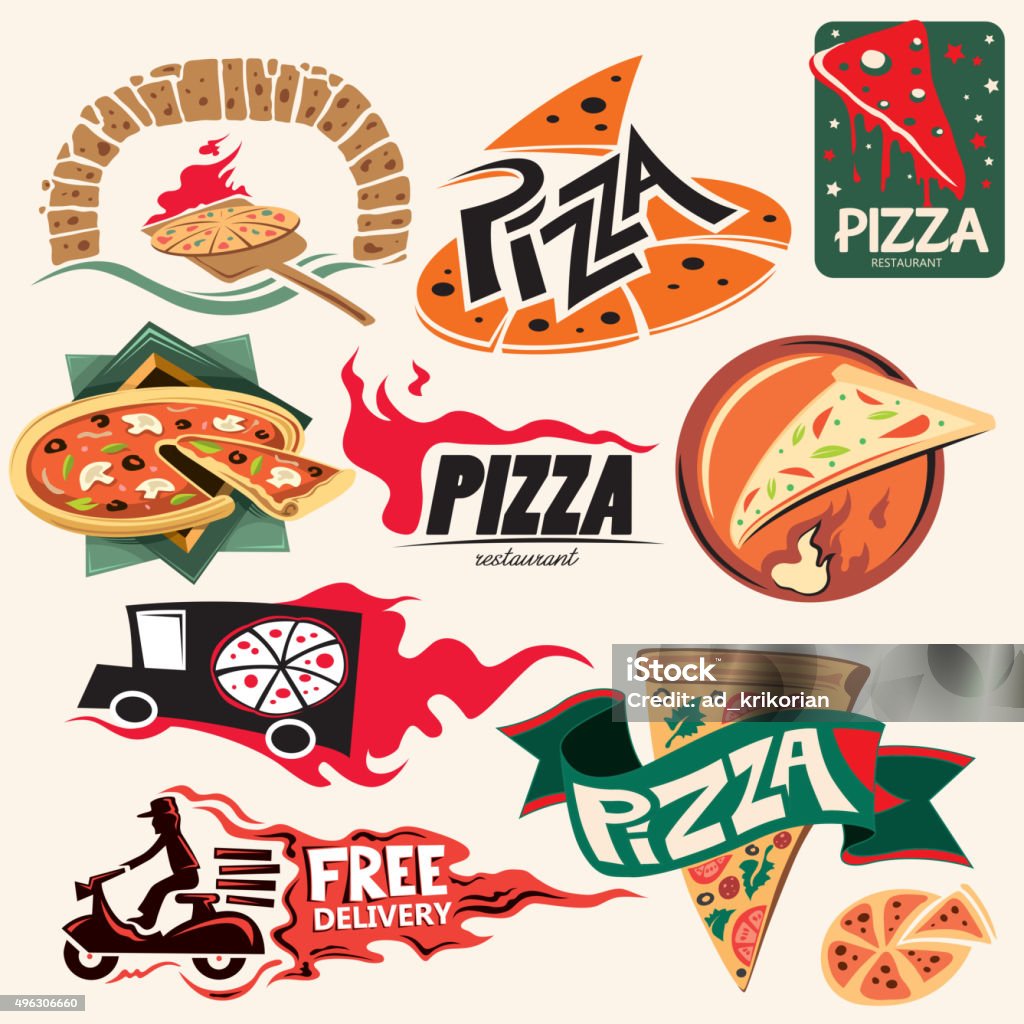 Pizza Icon Collection, Restaurant (Vector Art) Electric Bicycle stock vector